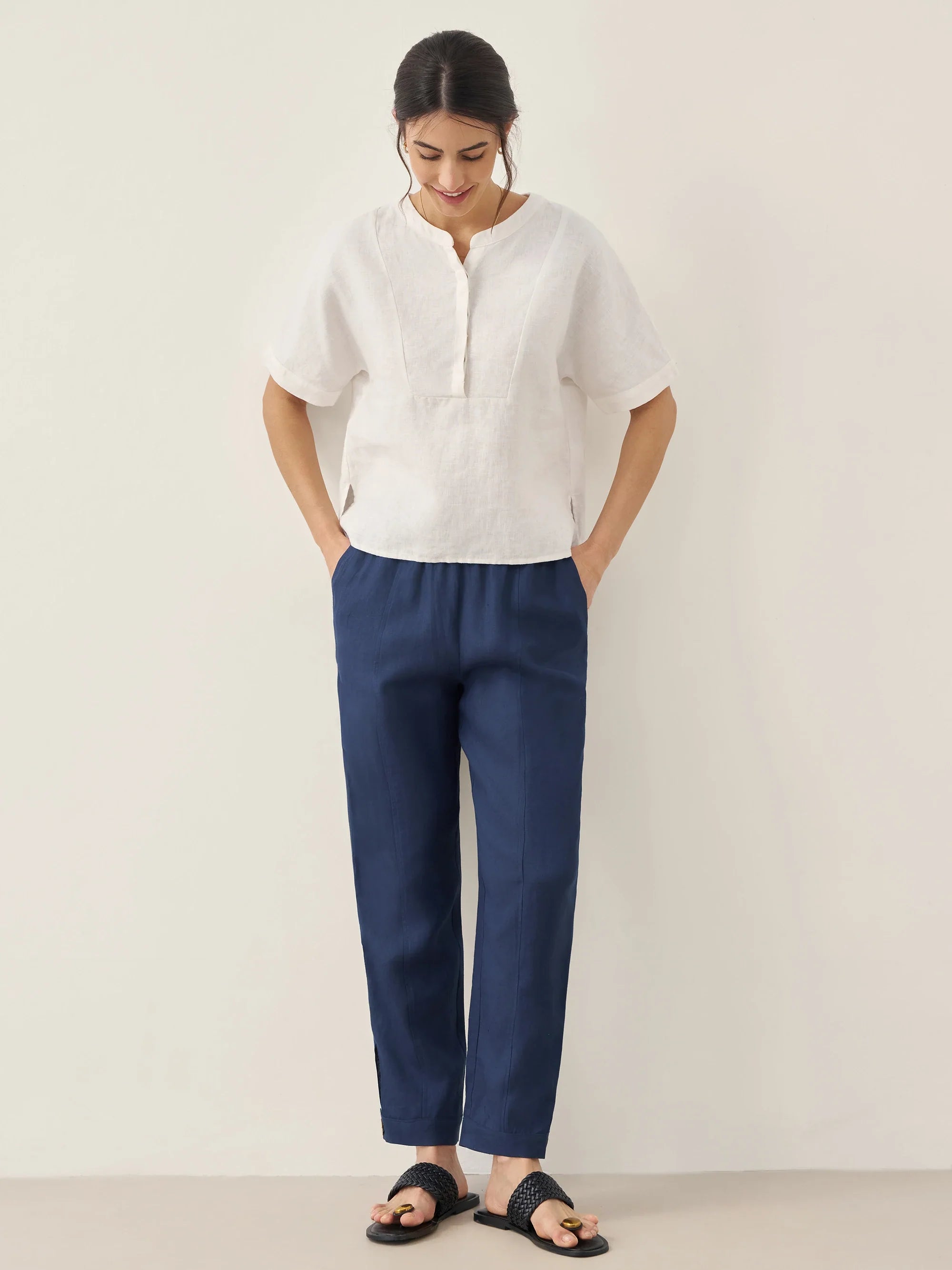100% Linen Straight-Leg Pants with Elastic Waist PATRICE