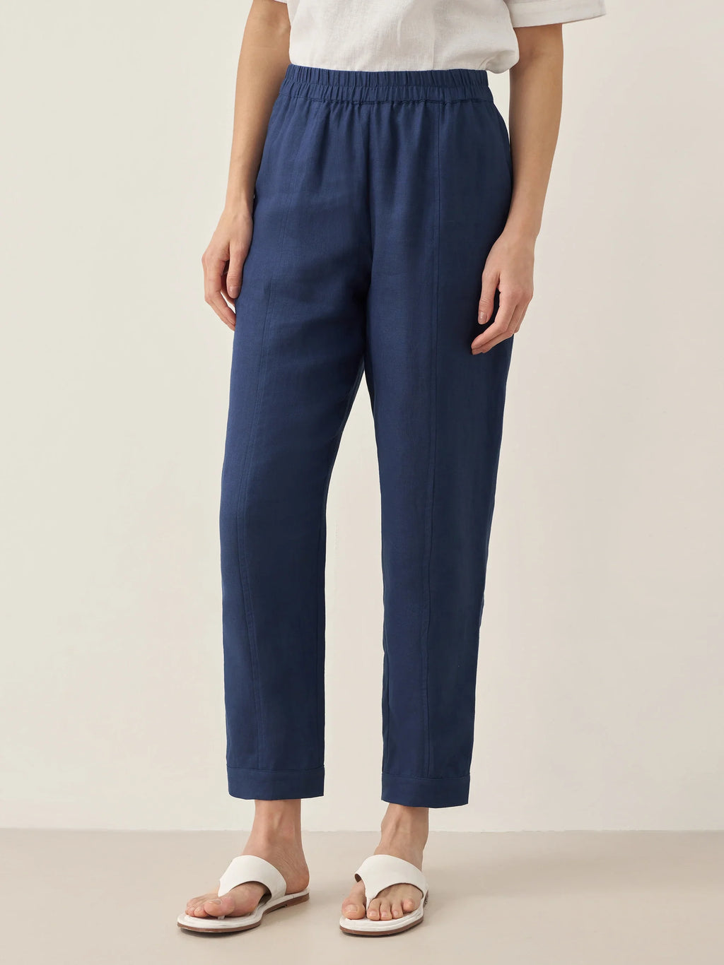 100% Linen Straight-Leg Pants with Elastic Waist PATRICE