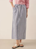 Linen Striped Drawstring Skirt ELISE