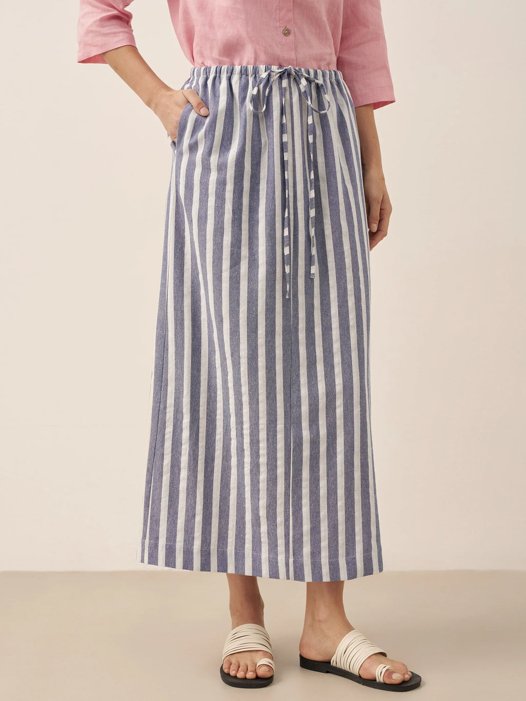 Linen Striped Drawstring Skirt ELISE
