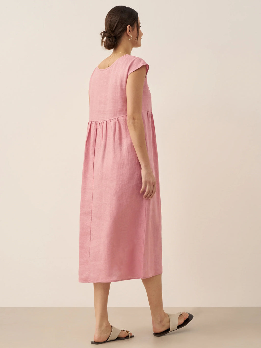 100% Linen Cap Sleeve Washed Midi Dress JOAN