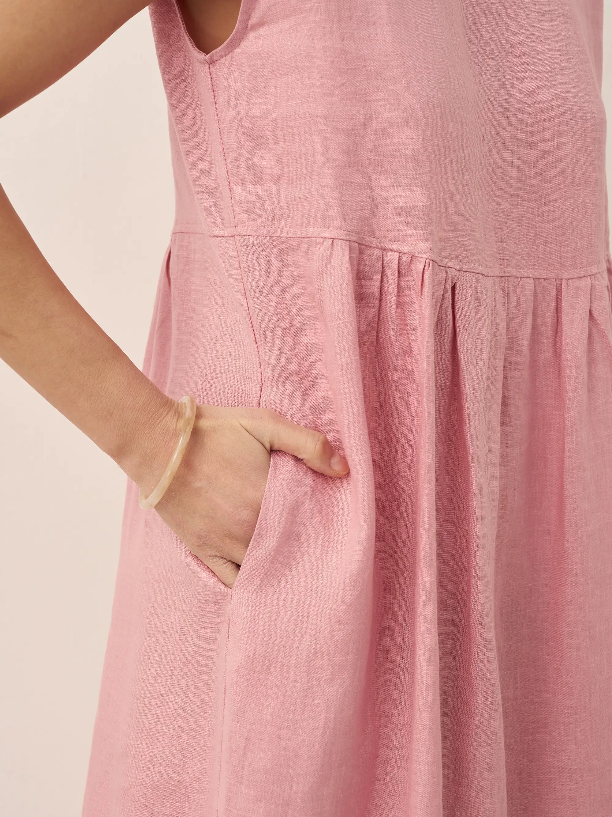 100% Linen Cap Sleeve Washed Midi Dress JOAN