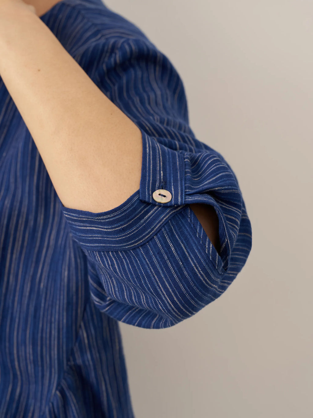 100% Linen Round Neck Artistic Stripe Top FLORENCE