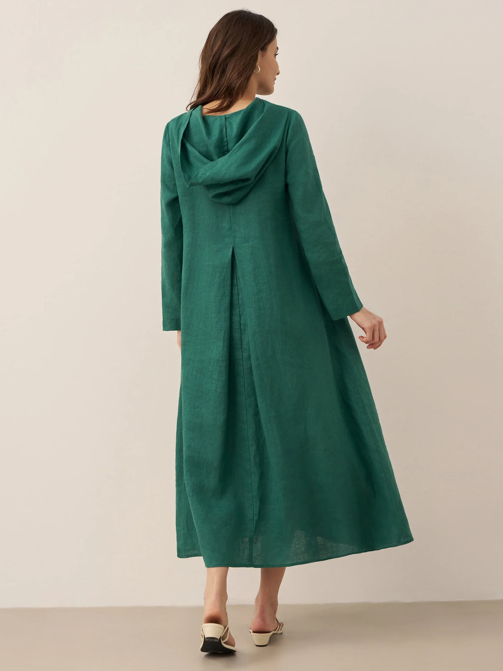 100% Linen Hooded Pullover Midi Dress REBECCA