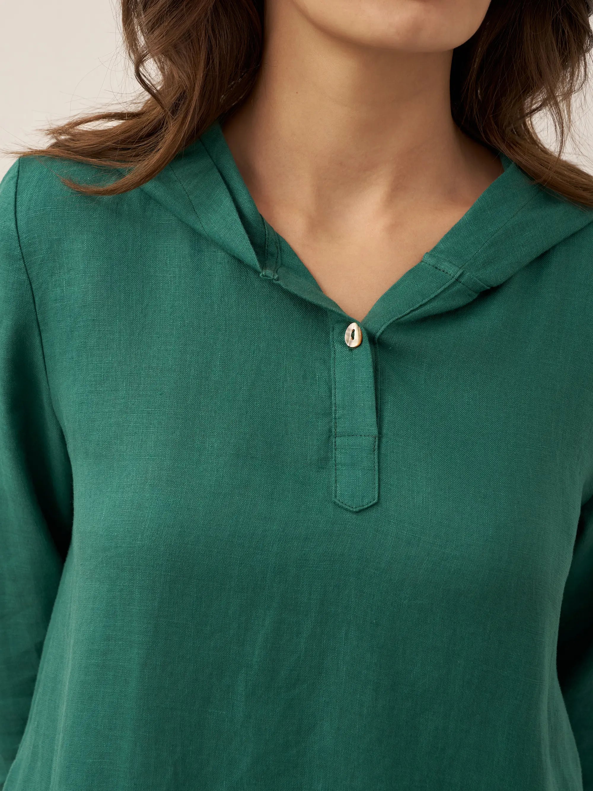 100% Linen Hooded Pullover Midi Dress REBECCA