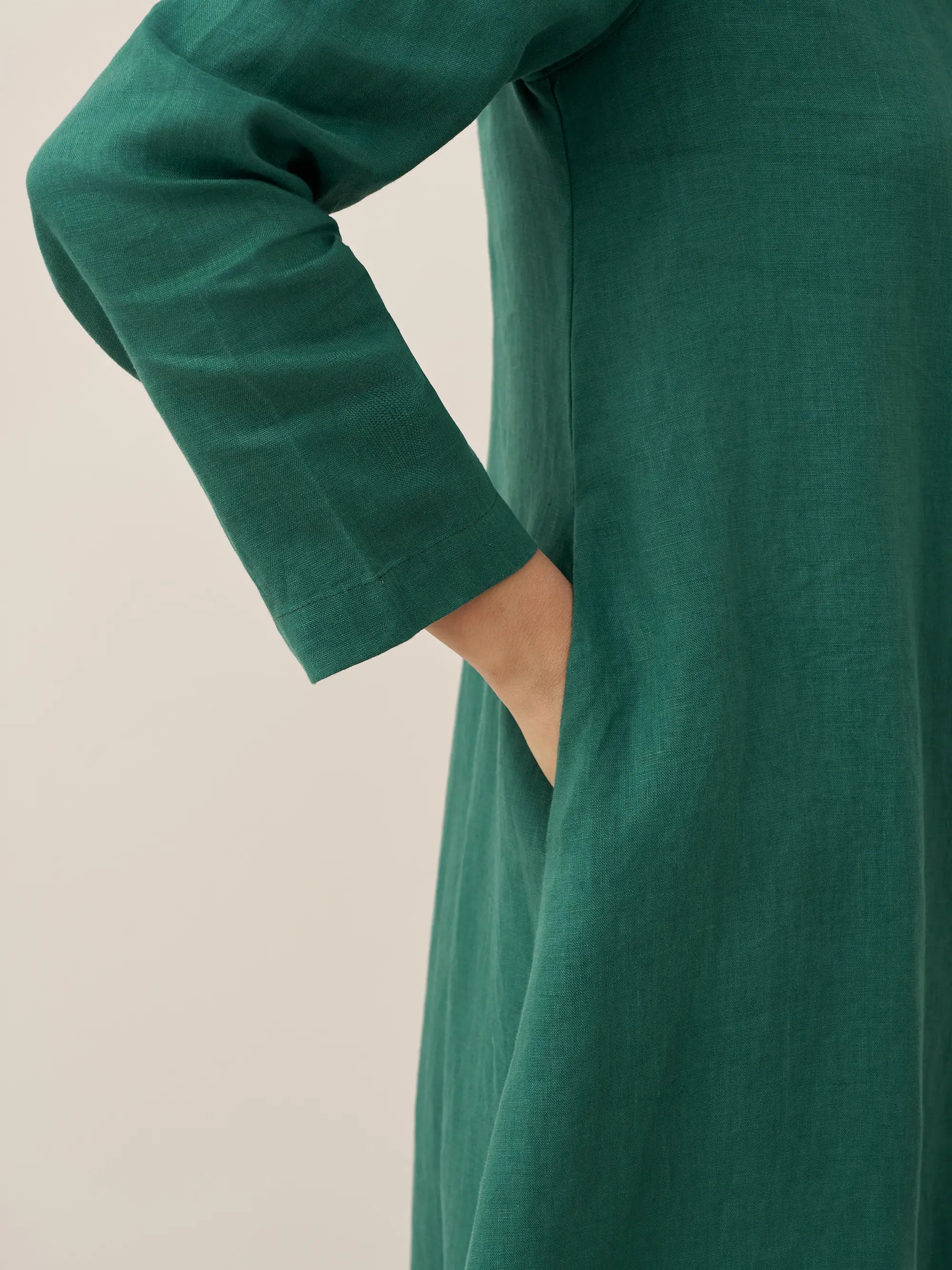 100% Linen Hooded Pullover Midi Dress REBECCA