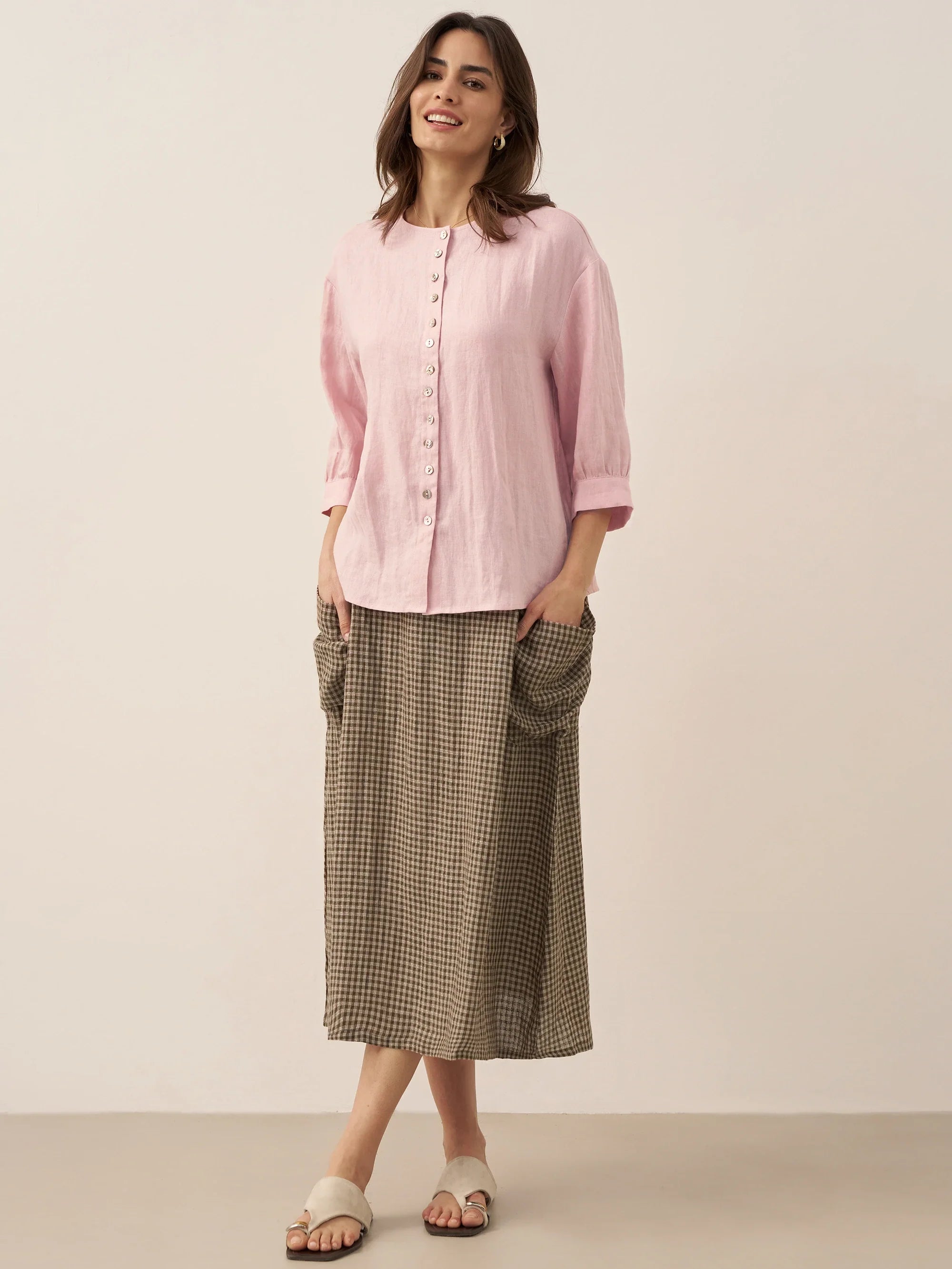 100% Linen Button-Front Drop Shoulder Shirt EASTER