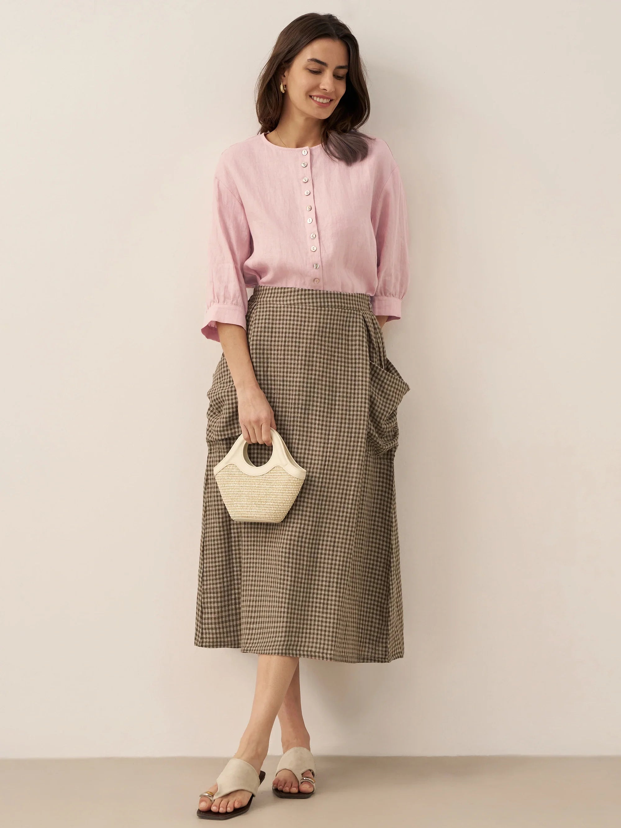 100% Linen Elastic Waist Skirt MARINA