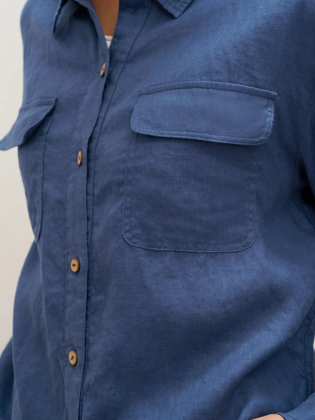 100% Linen Flap-Patch Buttoned Closure Shirt Jacket JANE