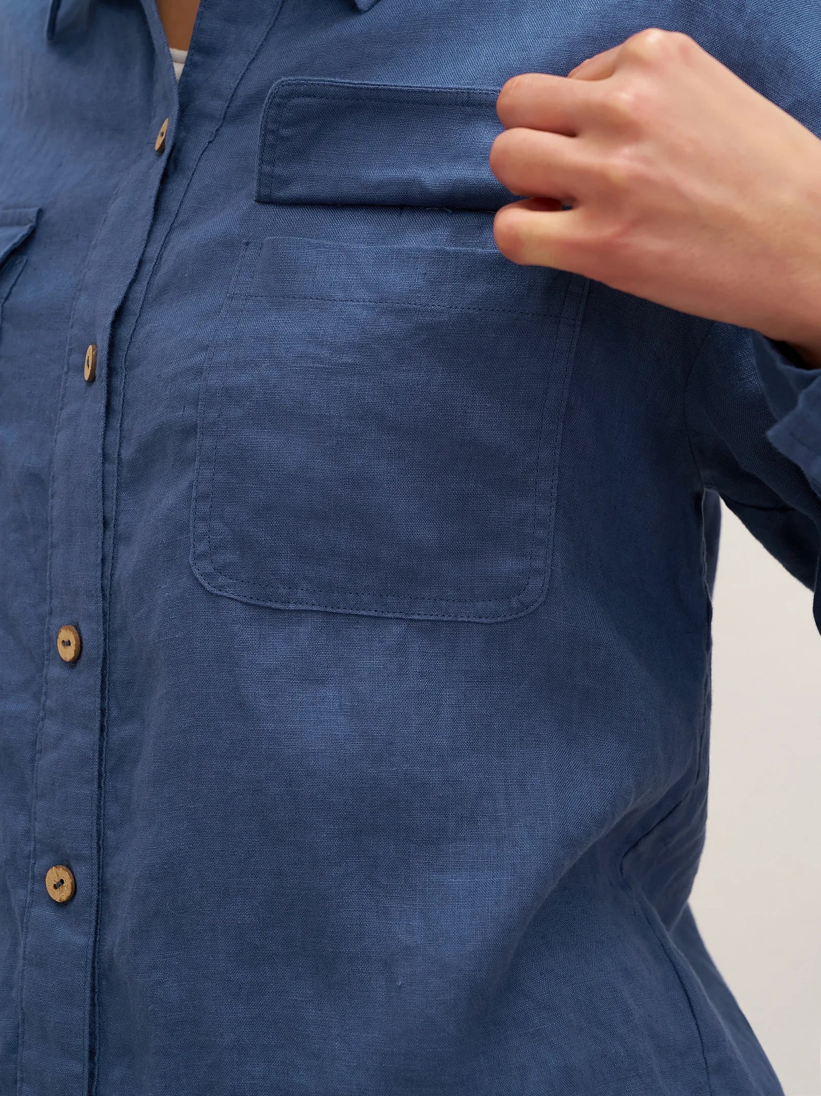 100% Linen Flap-Patch Buttoned Closure Shirt Jacket JANE