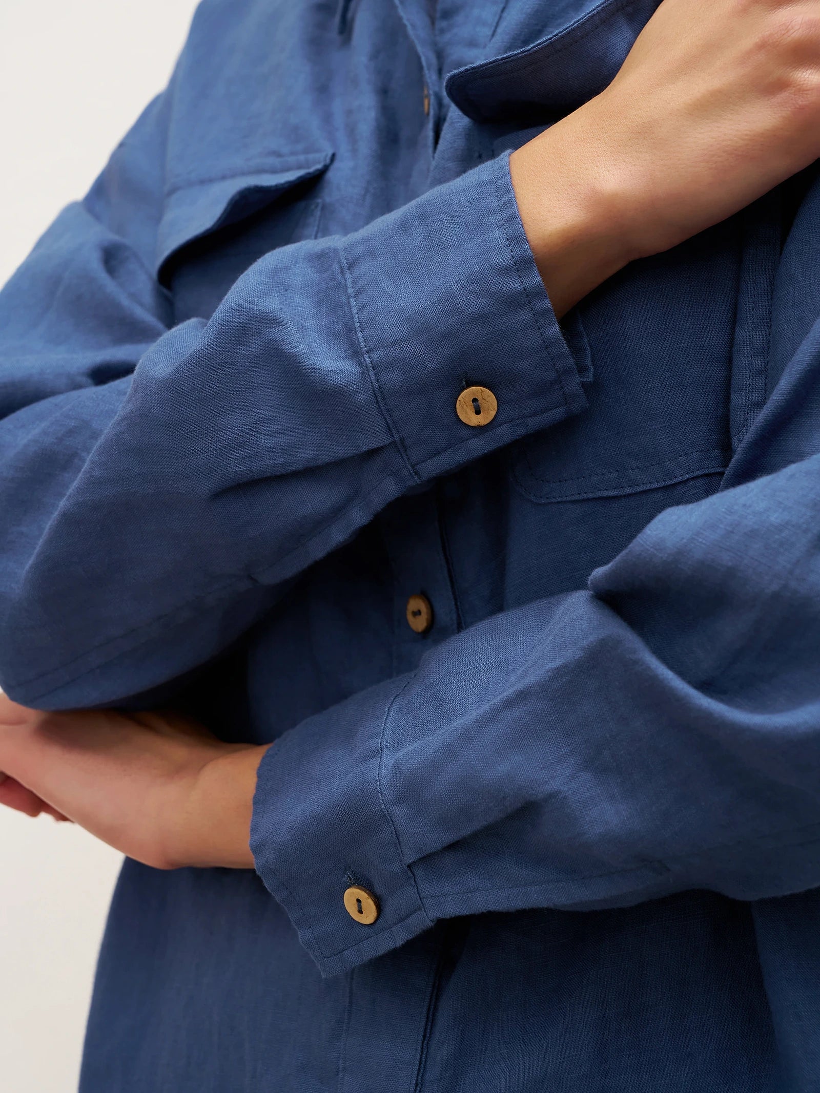 100% Linen Flap-Patch Buttoned Closure Shirt Jacket JANE