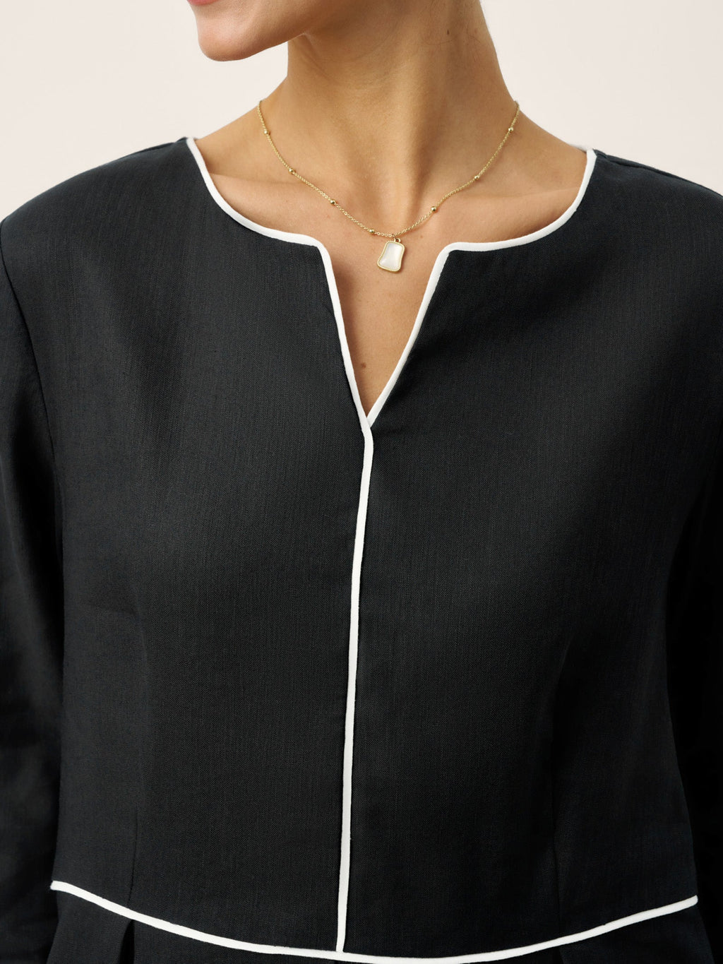 Linen-Lyocell Contrast Trim Gathered Midi Dress NYX