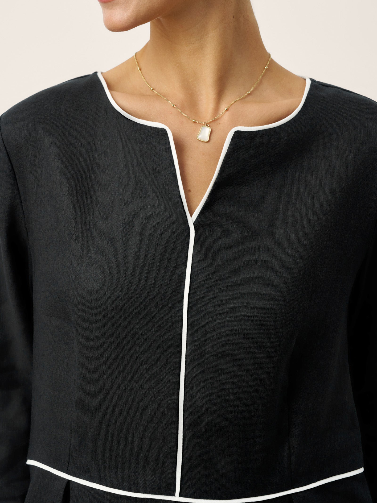 Linen-Lyocell Contrast Trim Gathered Midi Dress NYX