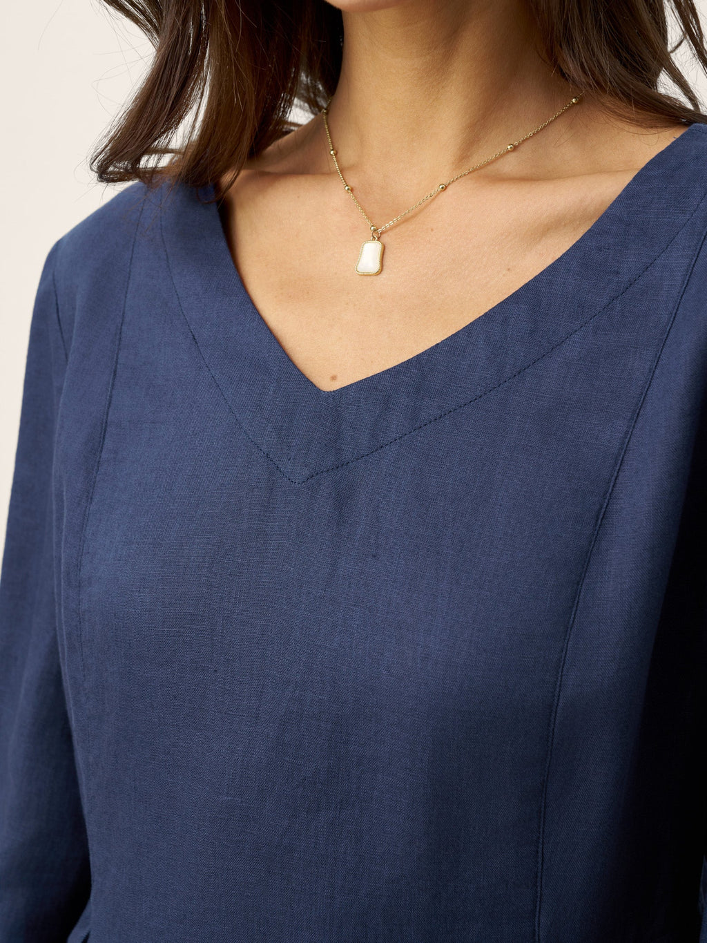 100% Linen Gathered Waist Flap Detail Midi Dress DIANA