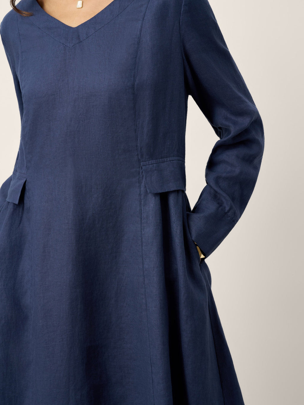 100% Linen Gathered Waist Flap Detail Midi Dress DIANA