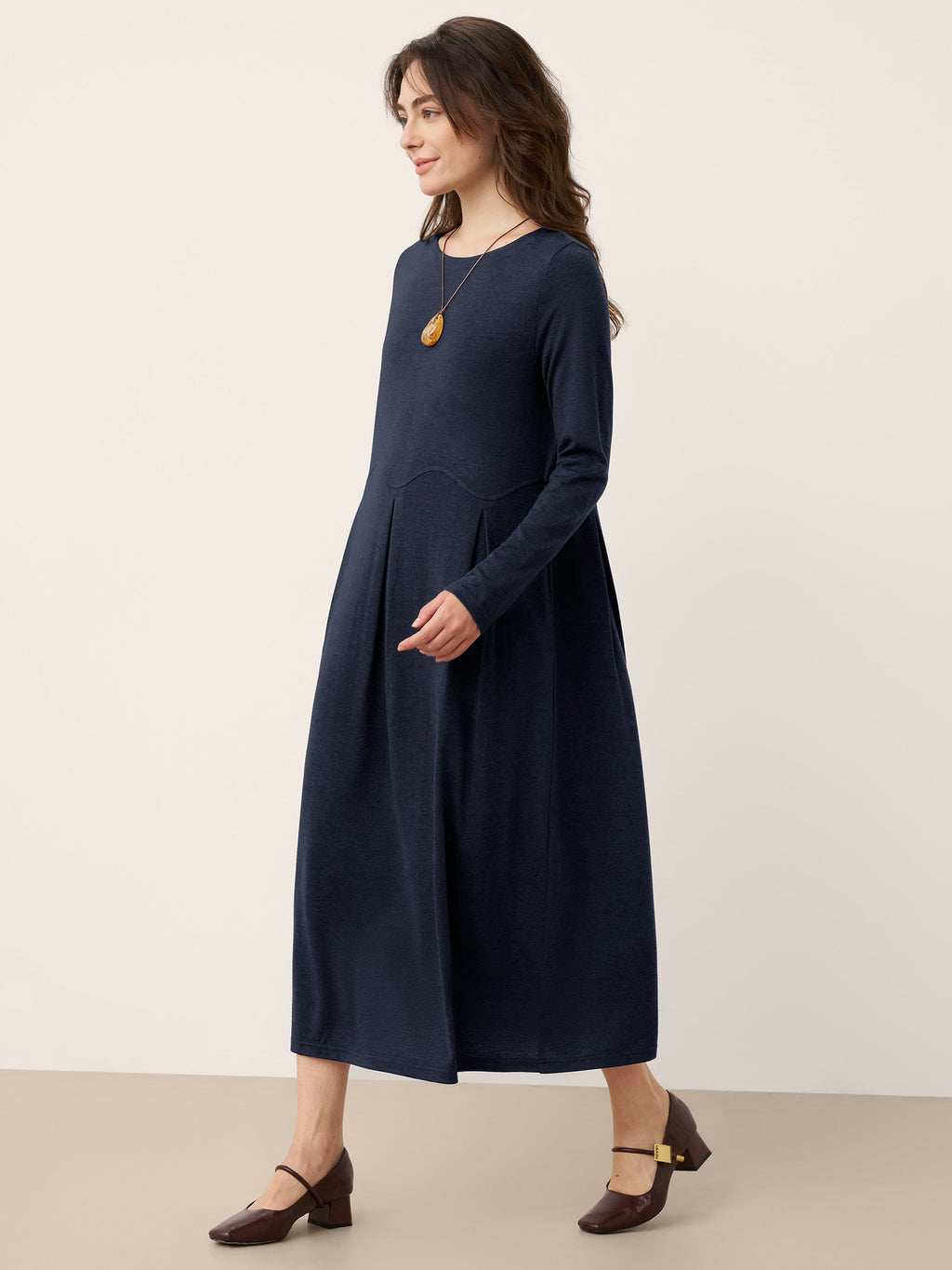 Wool Arc-Panel Sculpted Pleats Midi Dress CALISTA