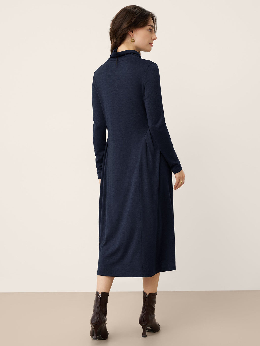 Wool Sculpted Pleats Turtleneck Midi Dress BRIAR