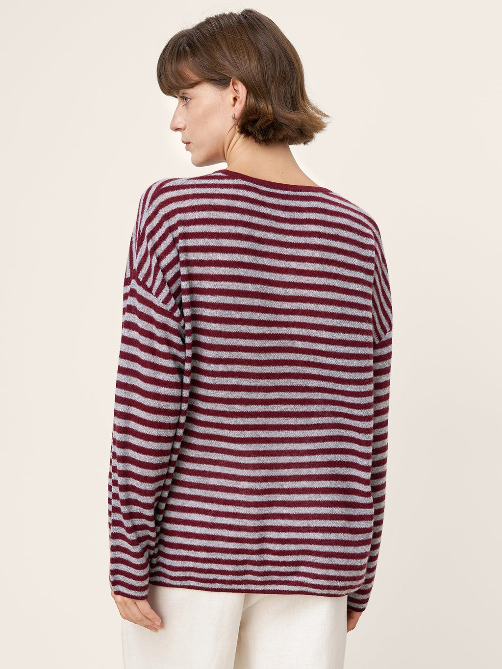 100% Mongolian Cashmere Drop Shoulder Stripe Knit Top RAINA