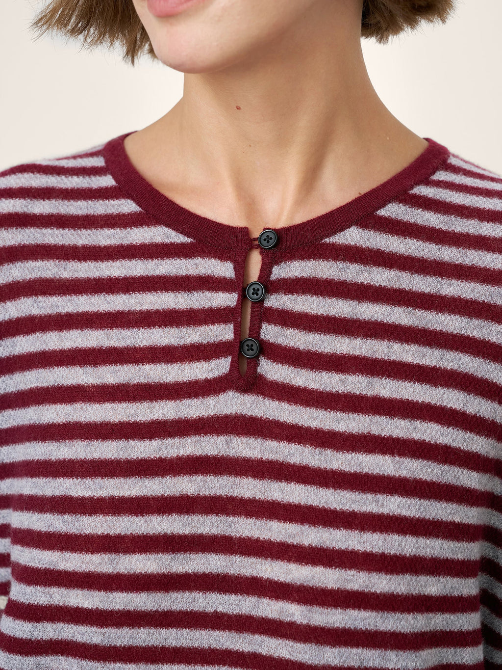 100% Mongolian Cashmere Drop Shoulder Stripe Knit Top RAINA