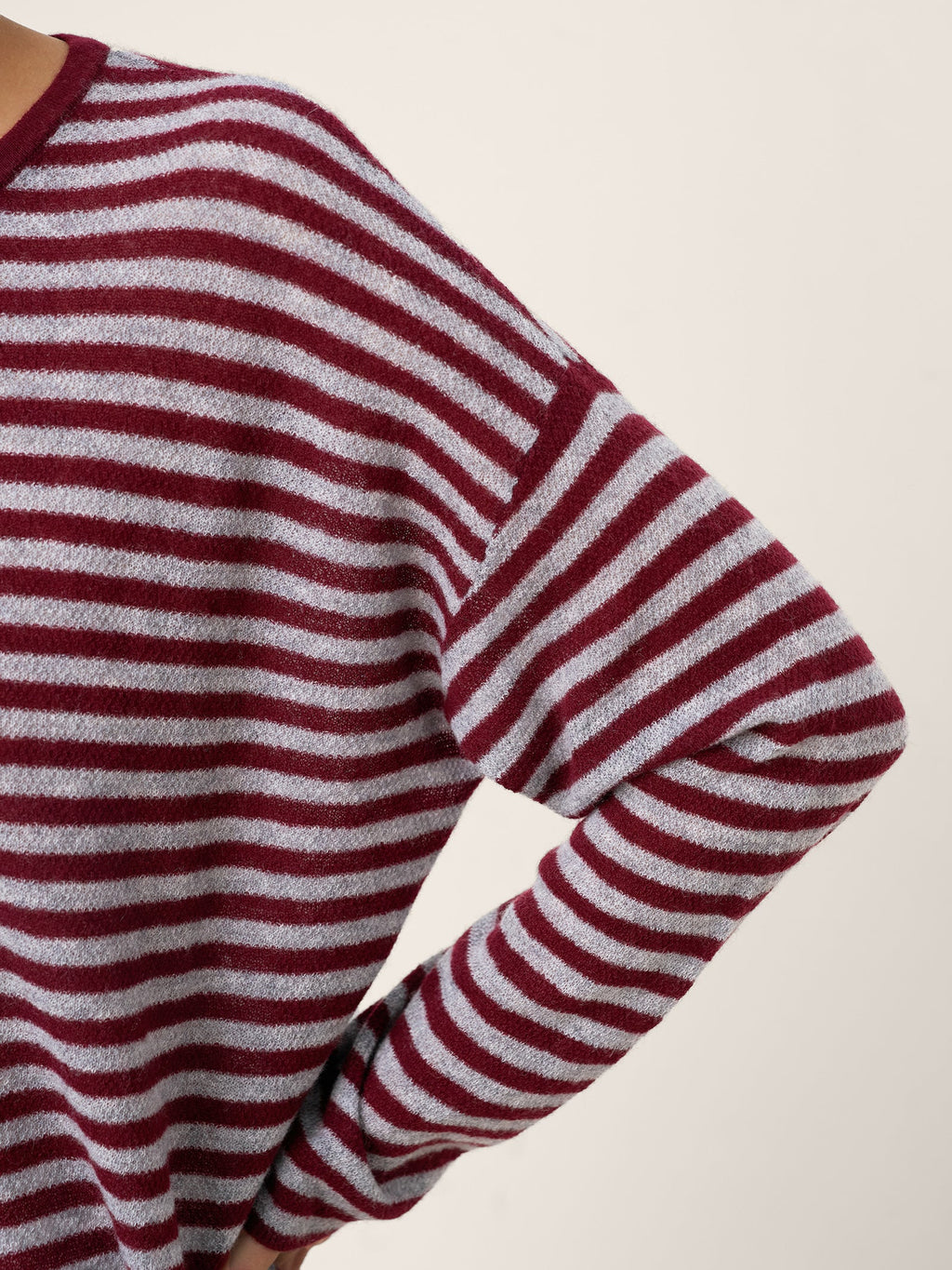 100% Mongolian Cashmere Drop Shoulder Stripe Knit Top RAINA