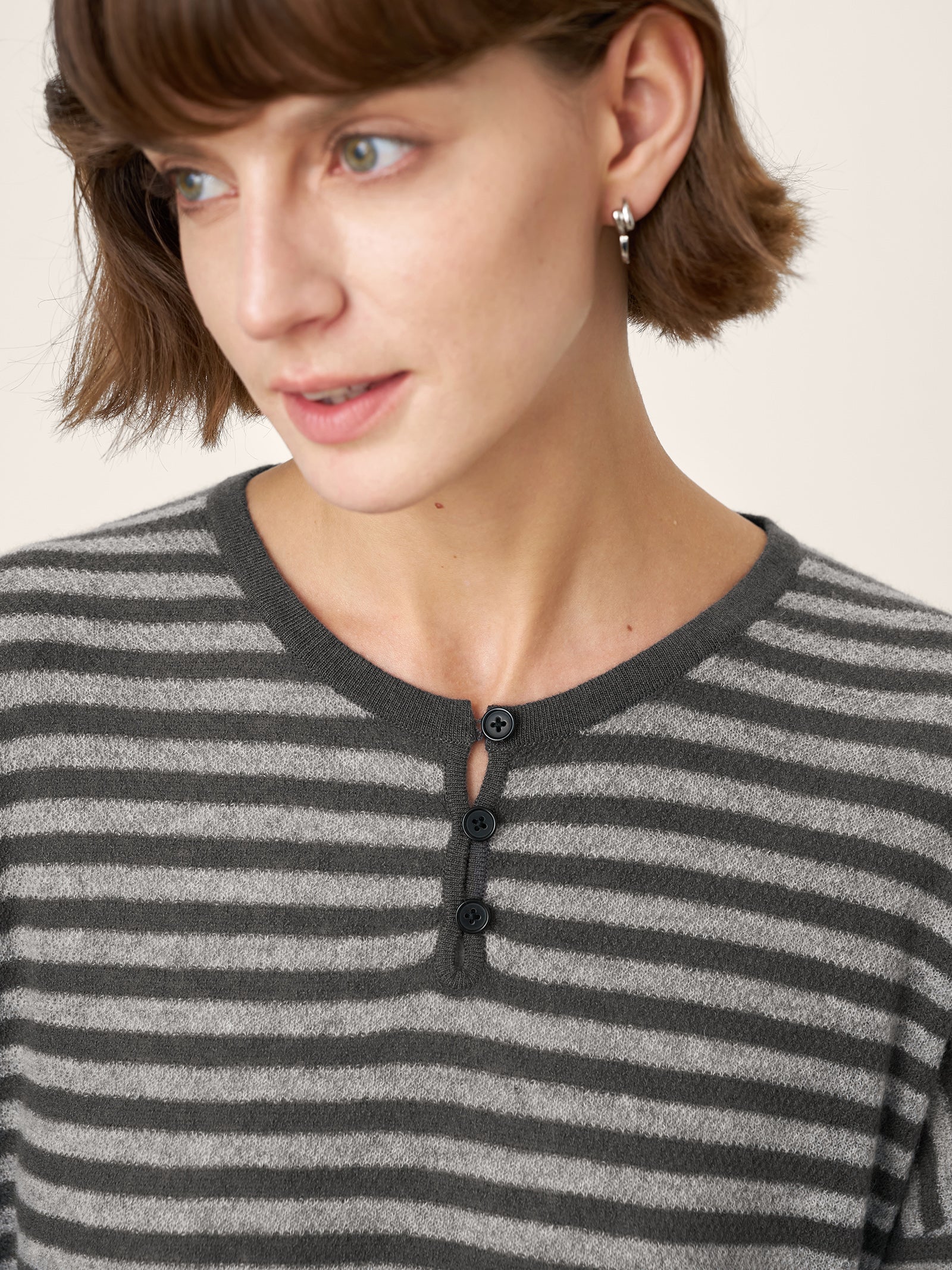 100% Mongolian Cashmere Drop Shoulder Stripe Knit Top RAINA