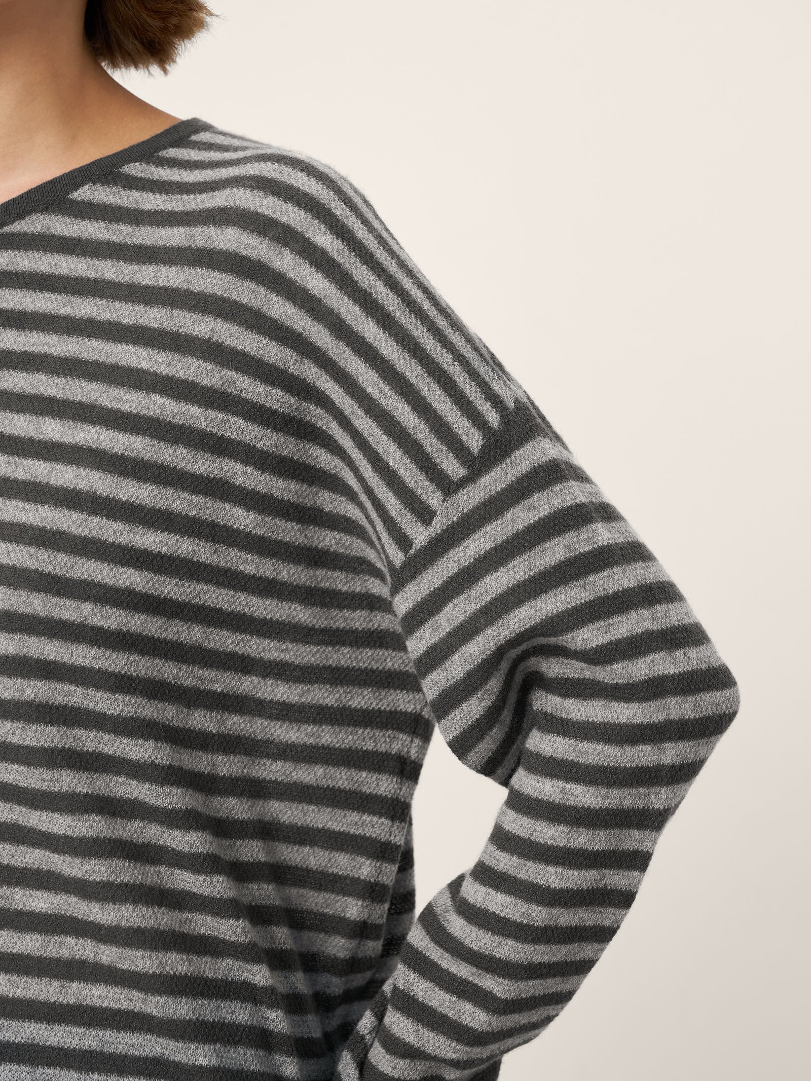 100% Mongolian Cashmere Drop Shoulder Stripe Knit Top RAINA
