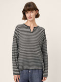 100% Mongolian Cashmere Drop Shoulder Stripe Knit Top RAINA
