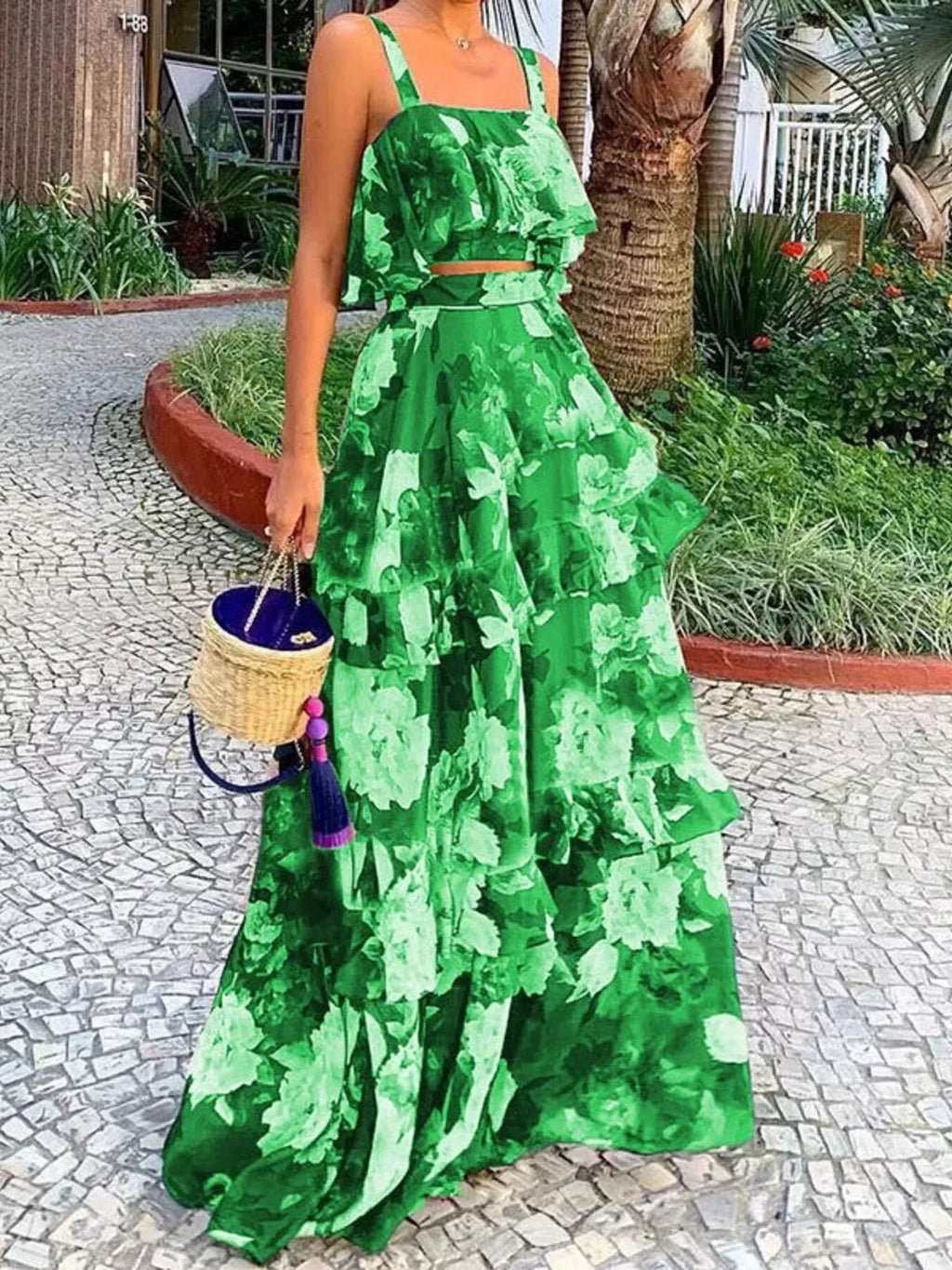 Floral Print Ruffle Cami and Skirt Two-Piece Set