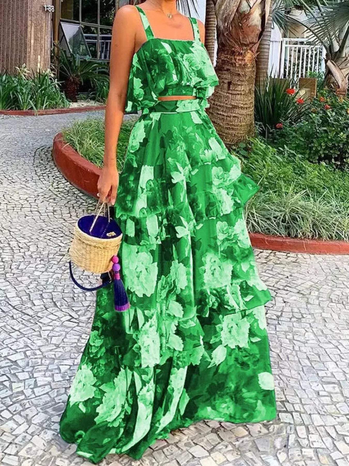 Floral Print Ruffle Cami and Skirt Two-Piece Set