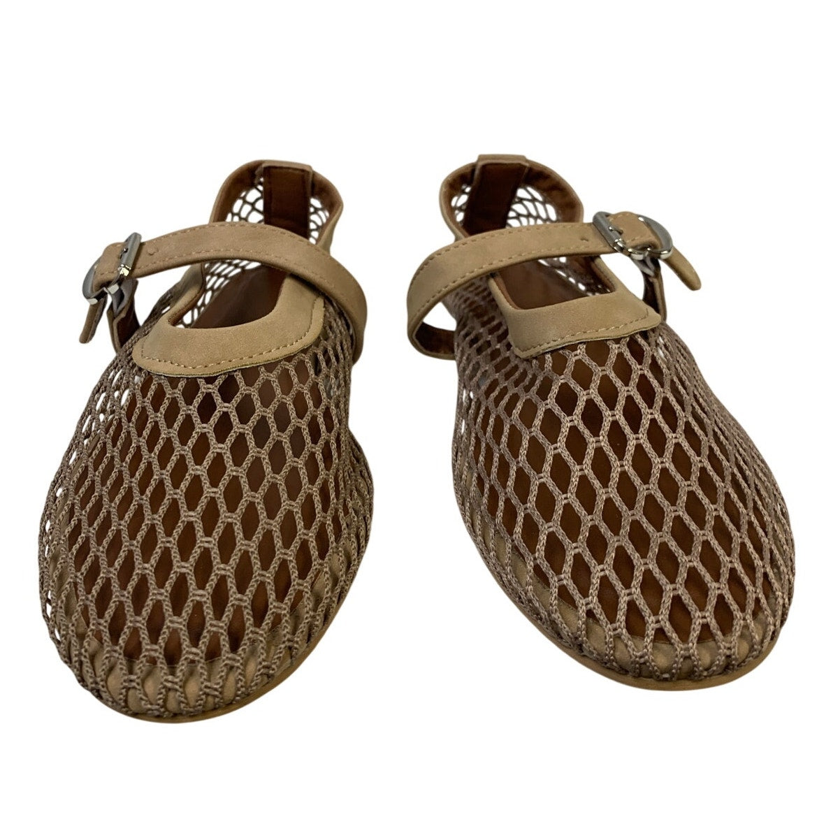 Voleece Womens Size 6.5 Beige Mary Jane Ballet Flat Closed Round Toe Mesh Shoes