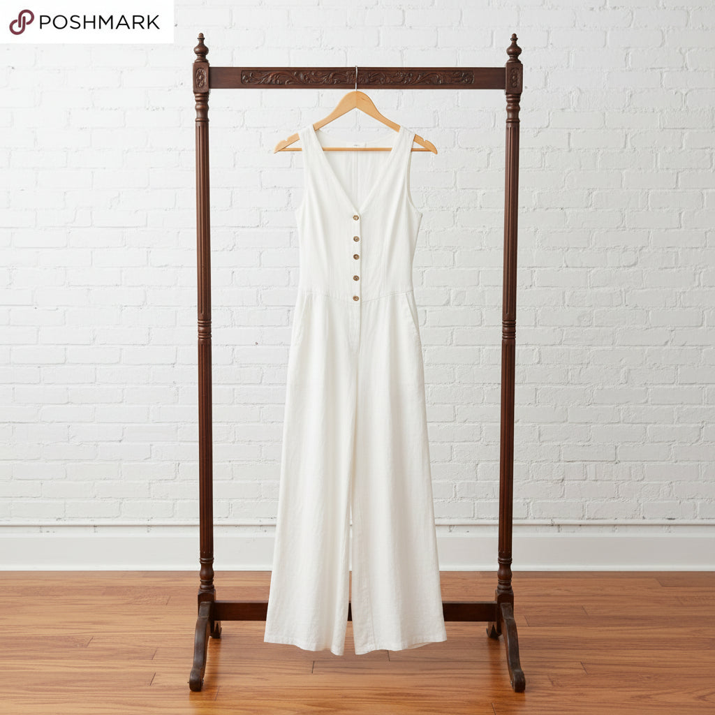 Women's Linen-Look V-Neck Jumpsuit – Textured, Sleeveless, Commuter Style