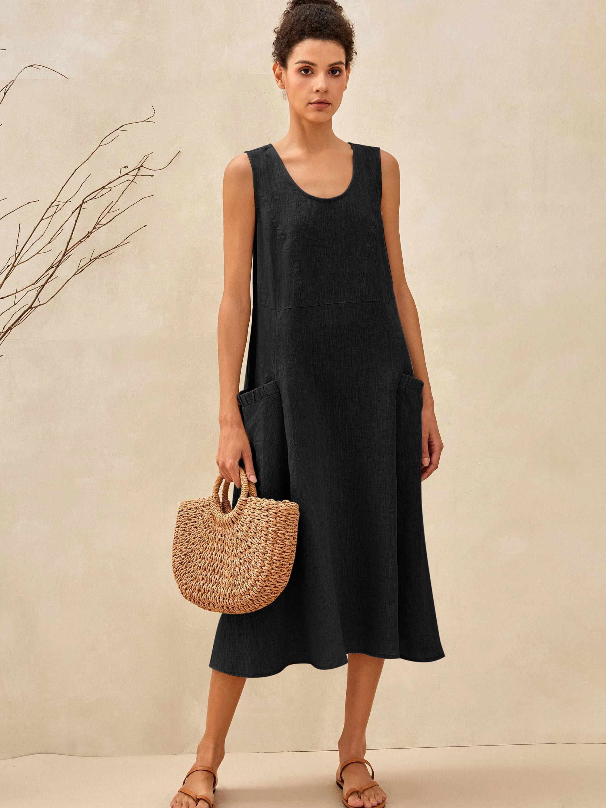 100% Linen Swing Beach Tank Dress GIANA