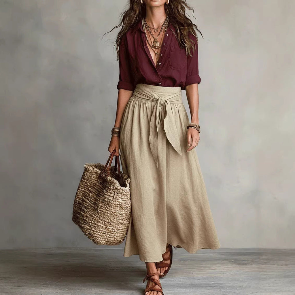 Button-Down Shirt & Straight Skirt Two-Piece Set