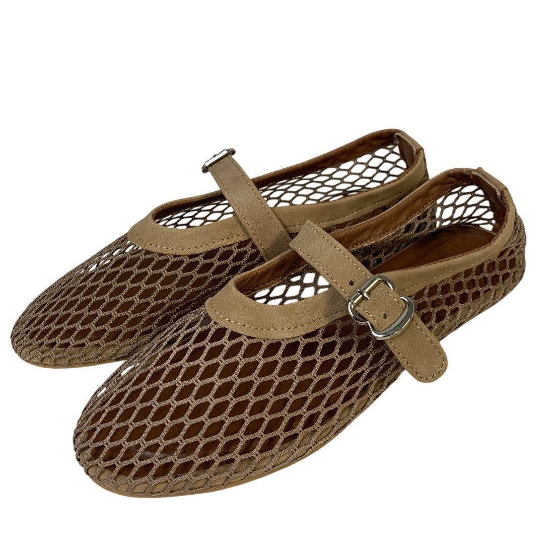 Voleece Womens Size 6.5 Beige Mary Jane Ballet Flat Closed Round Toe Mesh Shoes