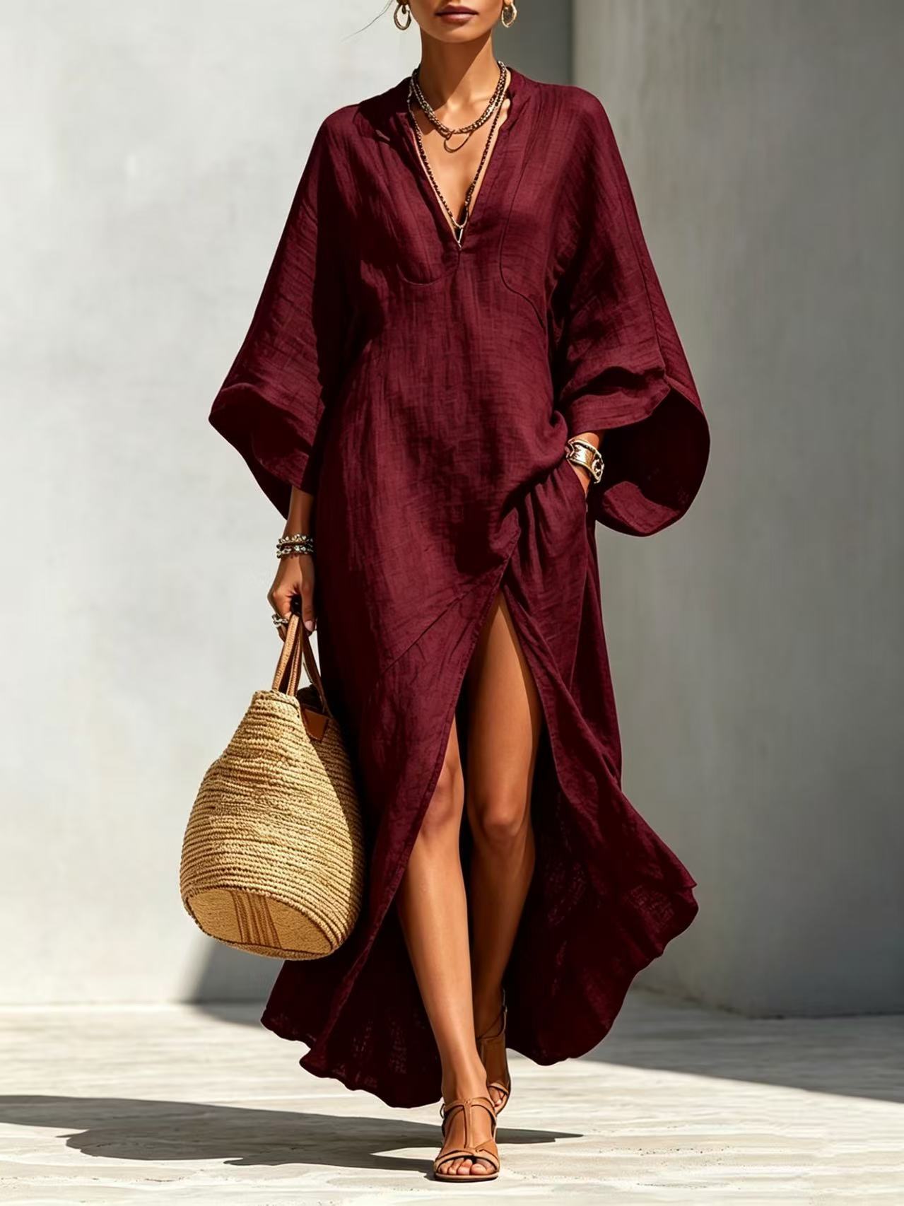Women's Batwing Sleeve Loose Maxi Resort Dress
