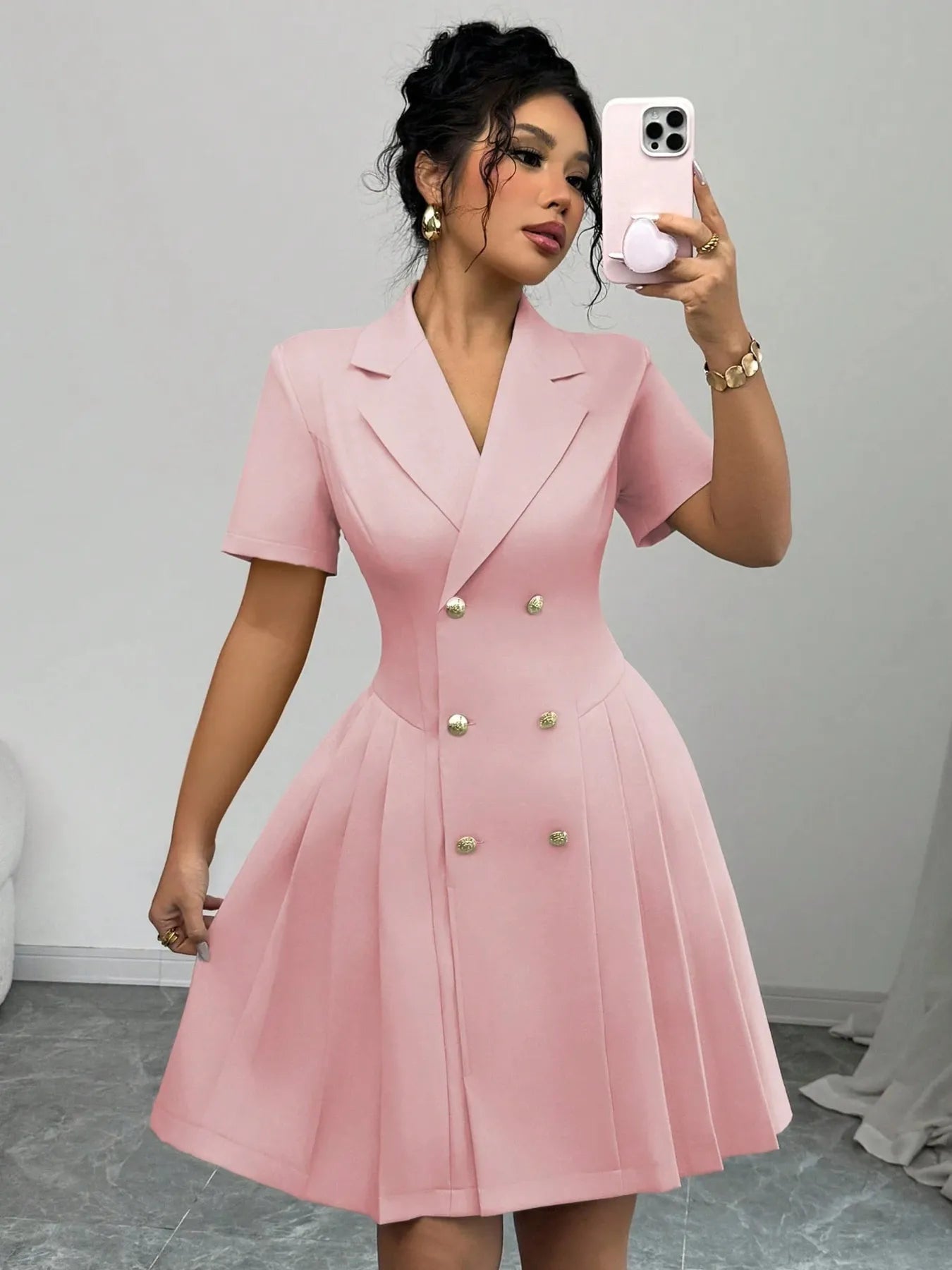 Double-Breasted Short Sleeve Dress