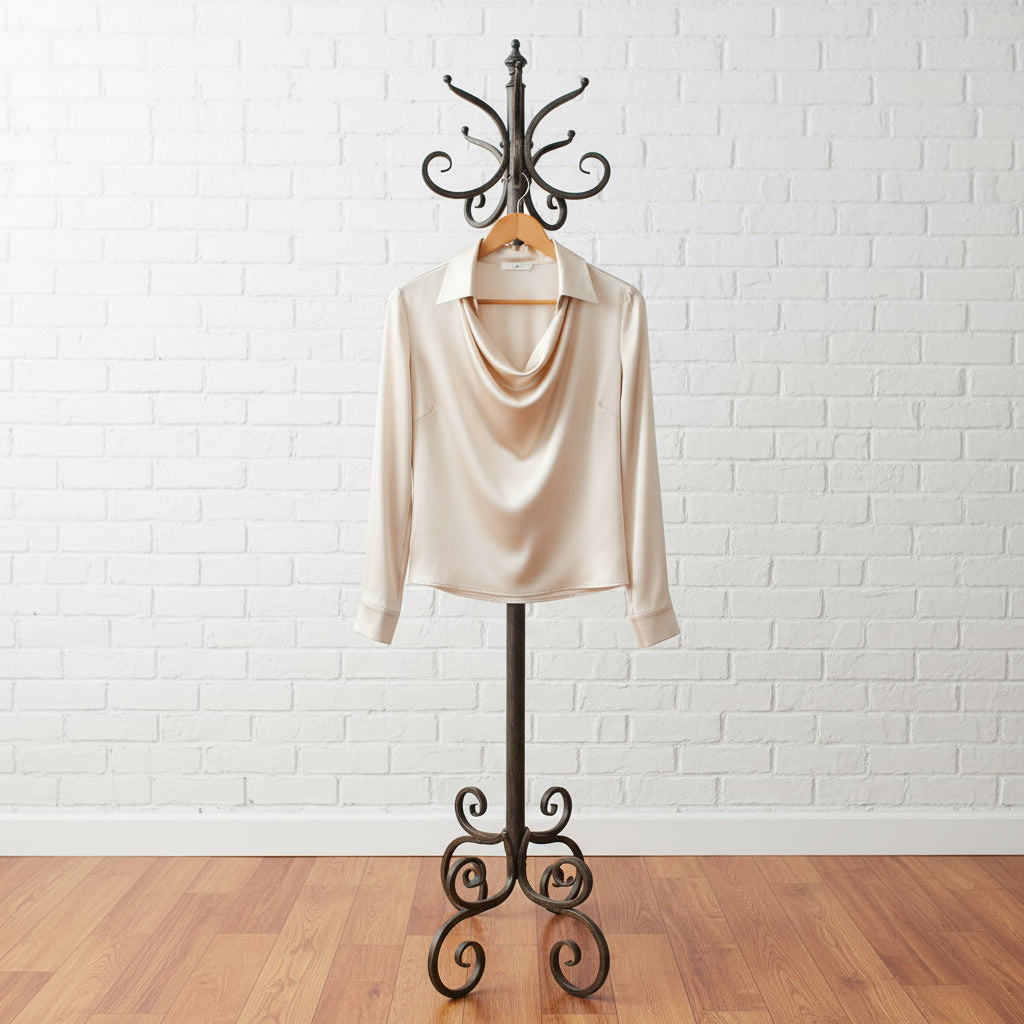 Long Sleeve Satin Swing Collar Top | Elegant Commuter Shirt