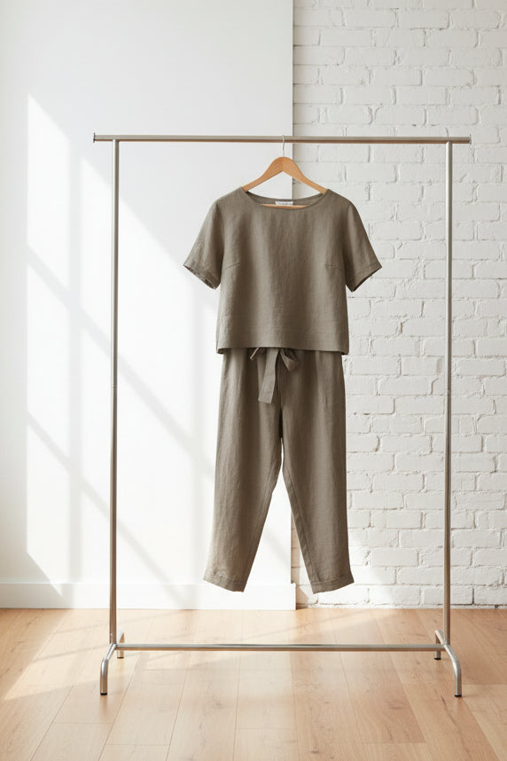 Wide-Leg Pants Two-Piece Set – Solid Color Casual Lounge Suit