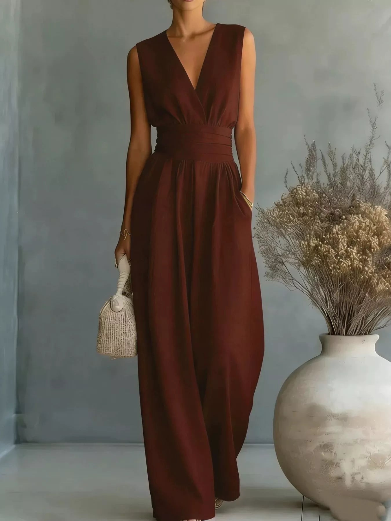 Full Size Sleeveless Wide Leg Jumpsuit Plus Size