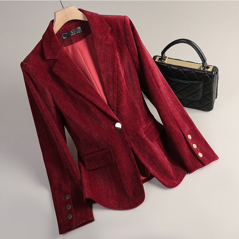Slim-fit Casual Gold Velvet Blazer For Women