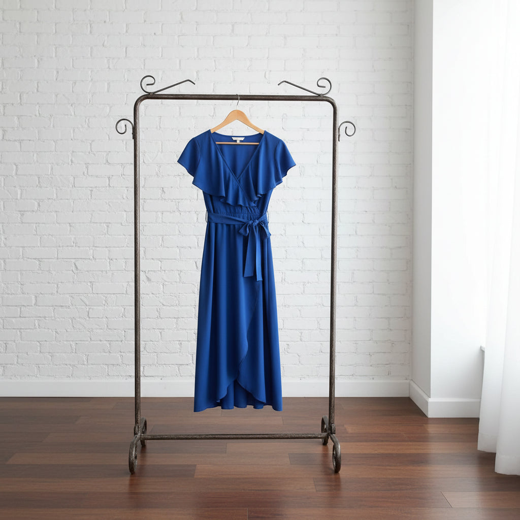 Tied Front Ruffled Short Sleeve Midi Dress