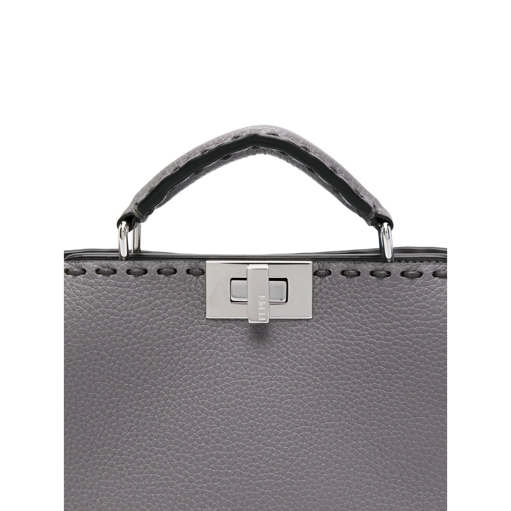 Fendi Selleria Peekaboo Regular Medium Handbag – Grey Leather 2-Way Crossbody Satchel
