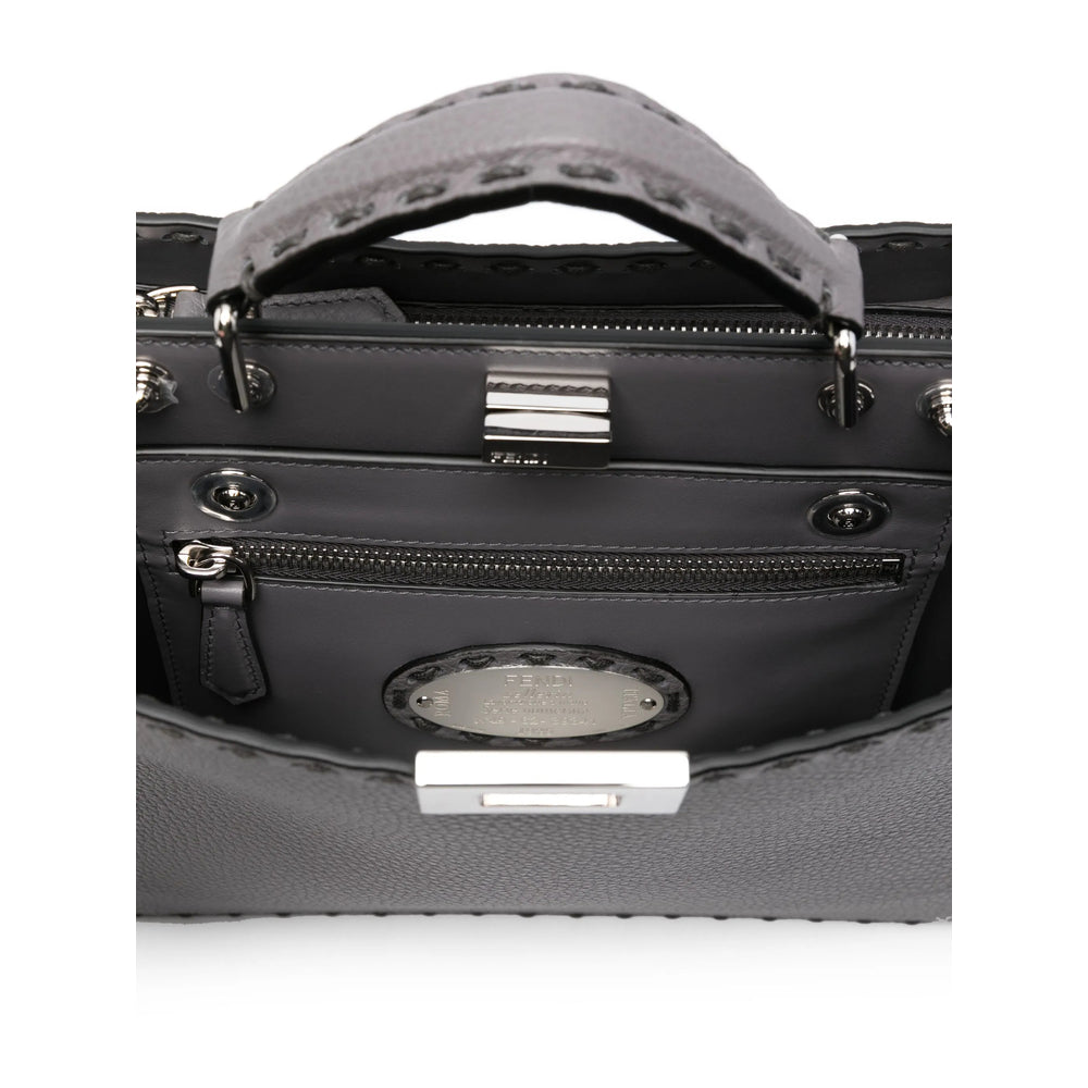 Fendi Selleria Peekaboo Regular Medium Handbag – Grey Leather 2-Way Crossbody Satchel
