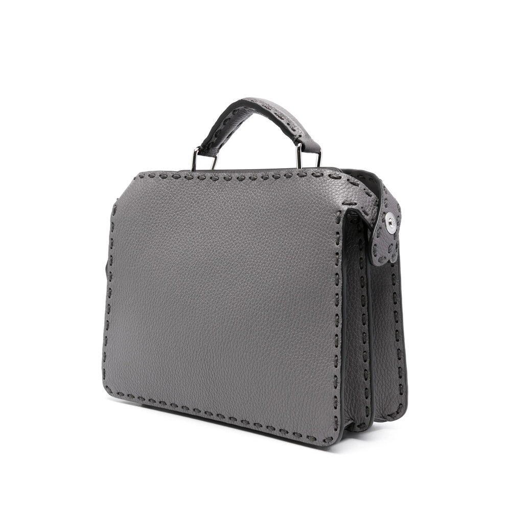 Fendi Selleria Peekaboo Regular Medium Handbag – Grey Leather 2-Way Crossbody Satchel