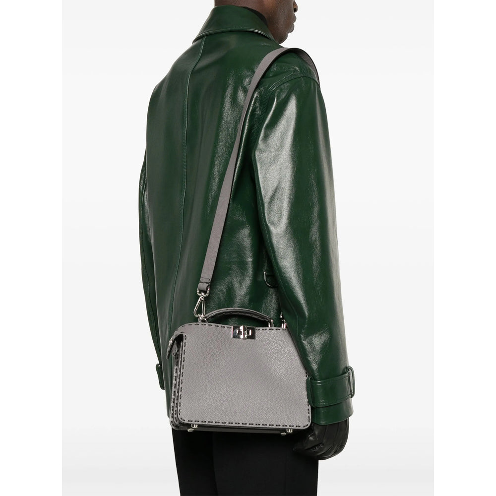 Fendi Selleria Peekaboo Regular Medium Handbag – Grey Leather 2-Way Crossbody Satchel