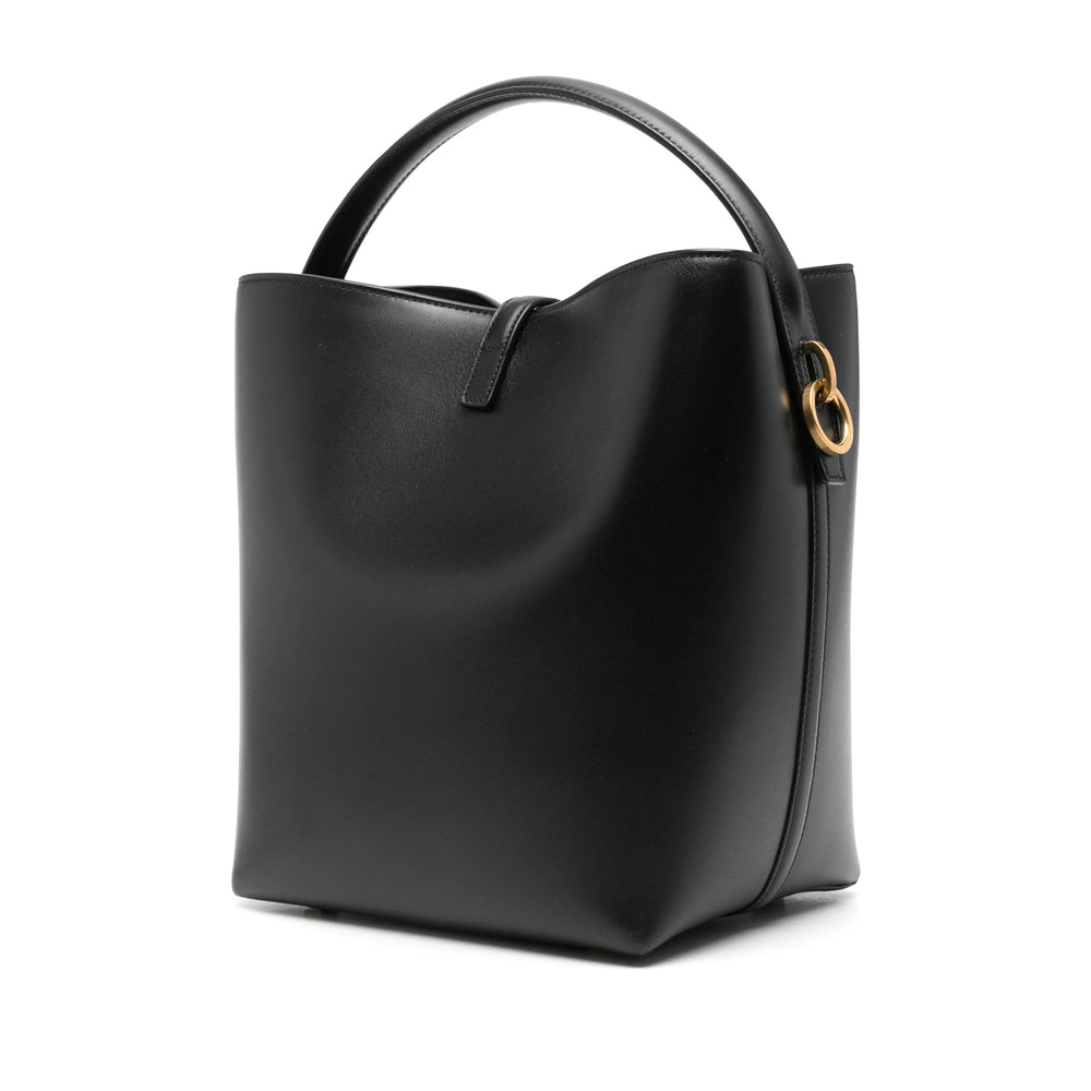 Saint Laurent Black Calfskin Leather Smooth Grain Bucket Bag – Single Handle & Adjustable Strap