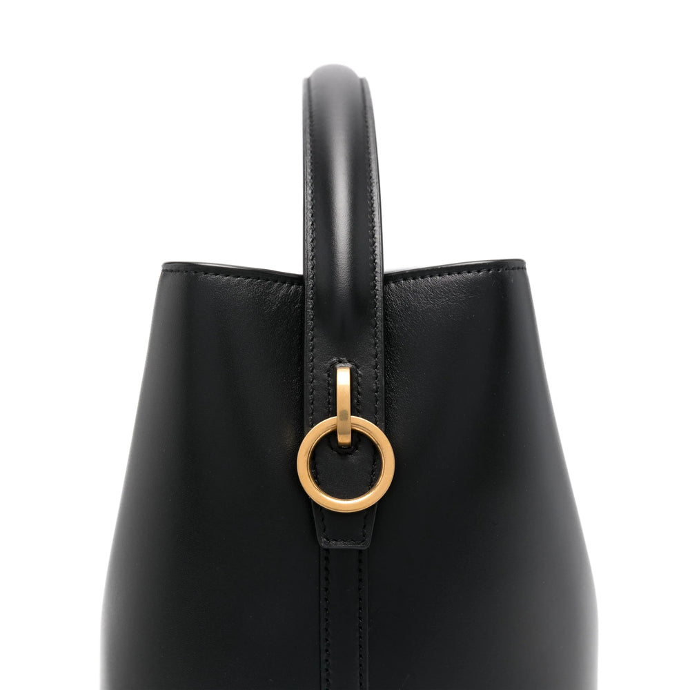 Saint Laurent Black Calfskin Leather Smooth Grain Bucket Bag – Single Handle & Adjustable Strap