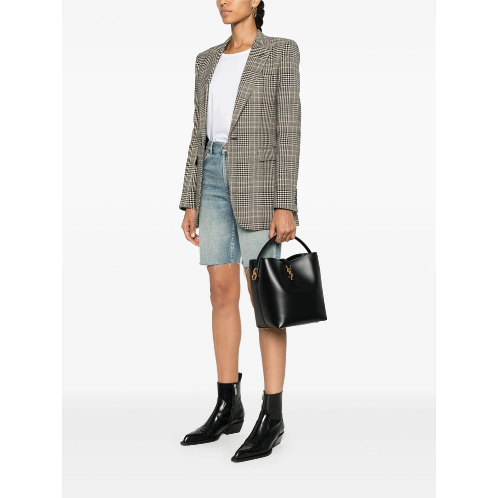 Saint Laurent Black Calfskin Leather Smooth Grain Bucket Bag – Single Handle & Adjustable Strap