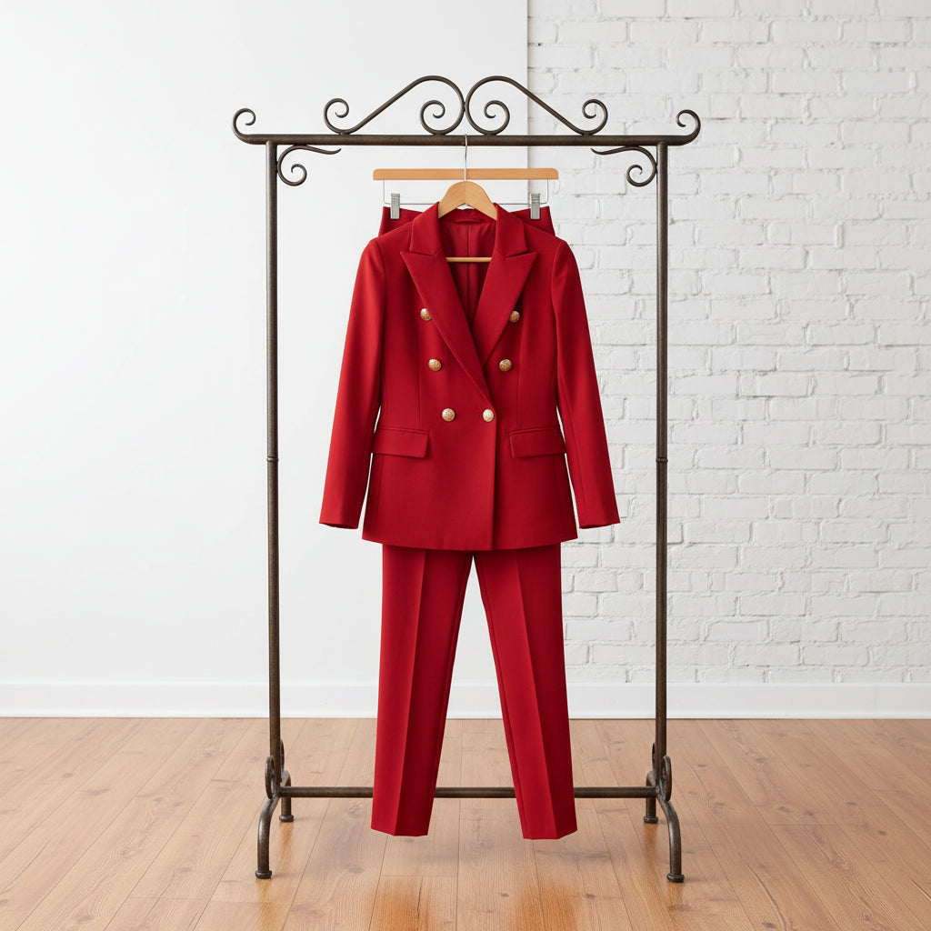Double-Breasted Lapel Blazer & Zip-Up Trousers Suit