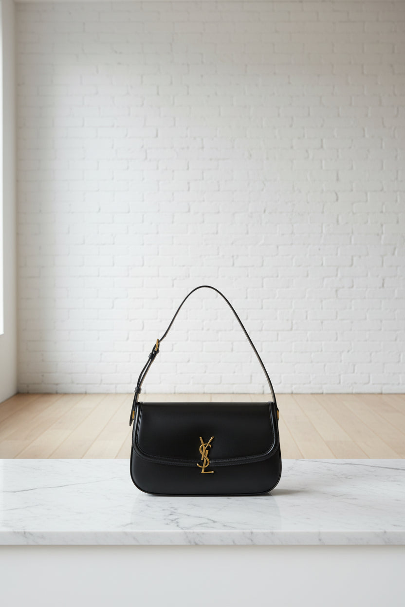 Designer Saint Laurent YSL Black Calfskin Leather Flap Shoulder Bag Crossbody/Hobo